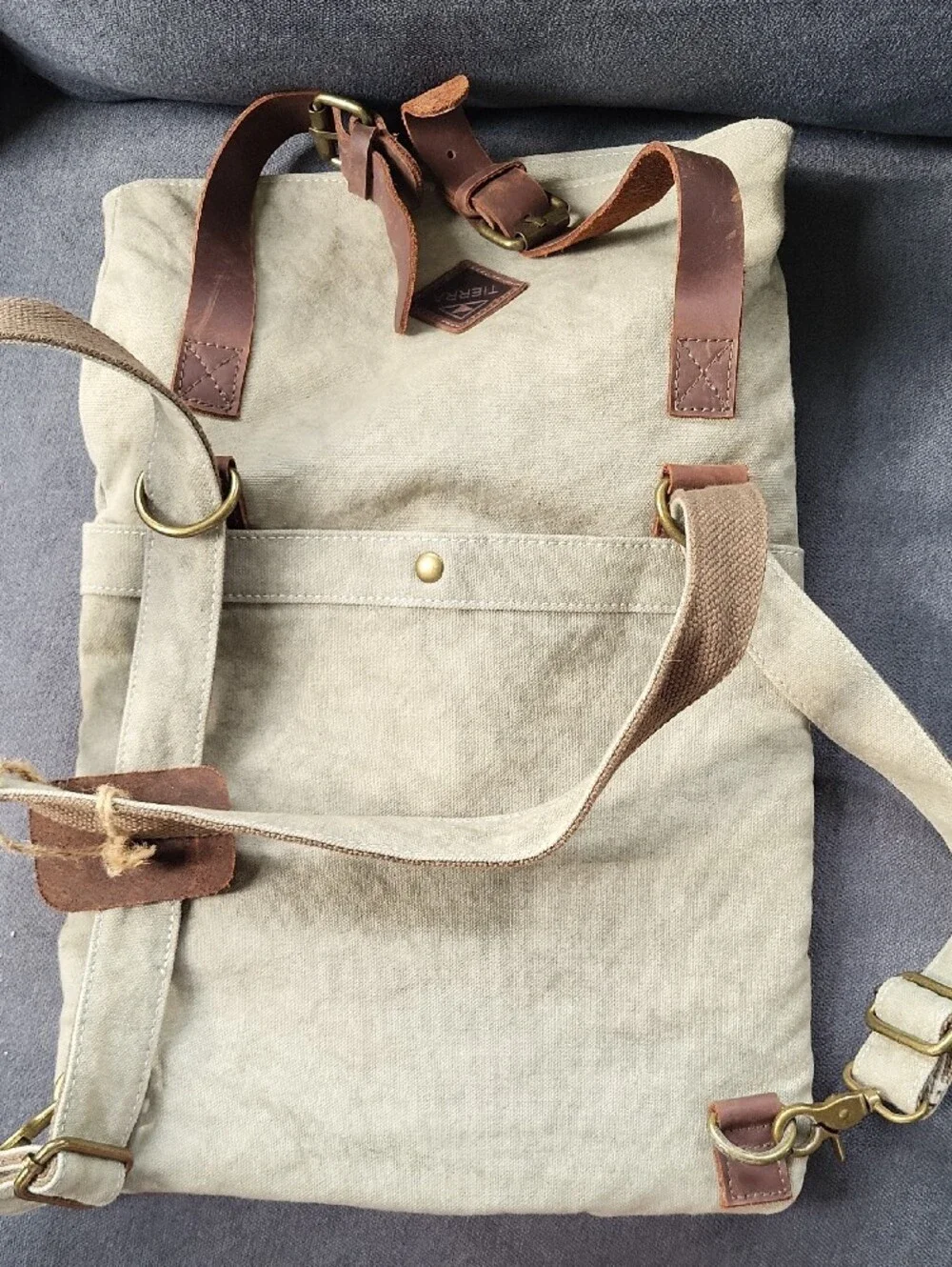 TIERRA Vintage Canvas & Leather Rucksack Backpack NWT